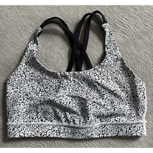 Lululemon Energy Bra Women's Size 8 Black White Ditsy Daisy Cross Back Straps